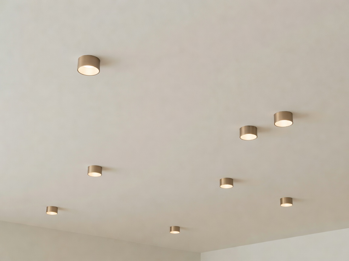 Architectural warm downlights in modern minimalist ceiling recessed layout