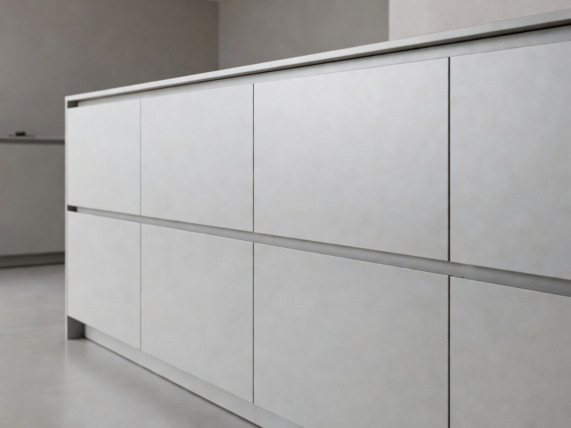 Minimalist kitchen architectural cabinetry details and work triangle layout