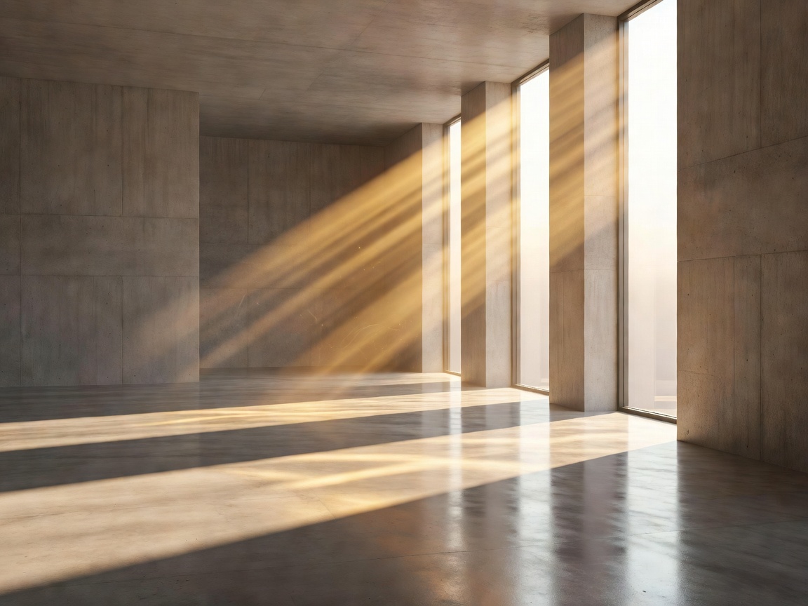 Natural light pouring into an architectural interior through double height glazing